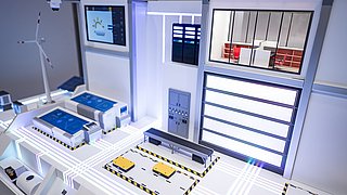 Detailansicht auf e2d2 – der KMU-Demonstrator: Die Produktionshalle mit einzelnen Modulen.