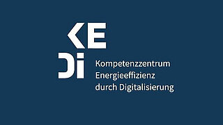 Logo des Kompetenzzentrum Energieeffizienz durch Digitalisierung (KEDi) auf dunkelblauem Hintergrund. 